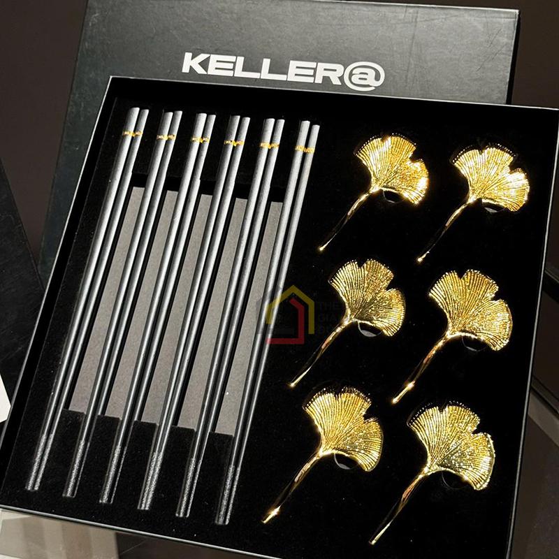 set-6-doi-dua-keller-6-gac-dua-la-ngan-hanh1 Set 6 đôi đũa KELLER@ + 6 gác đũa lá ngân hạnh