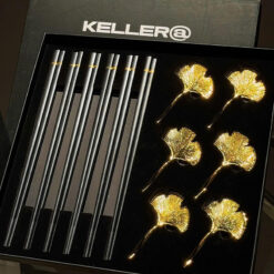 Set 6 đôi đũa KELLER@ + 6 gác đũa lá ngân hạnh
