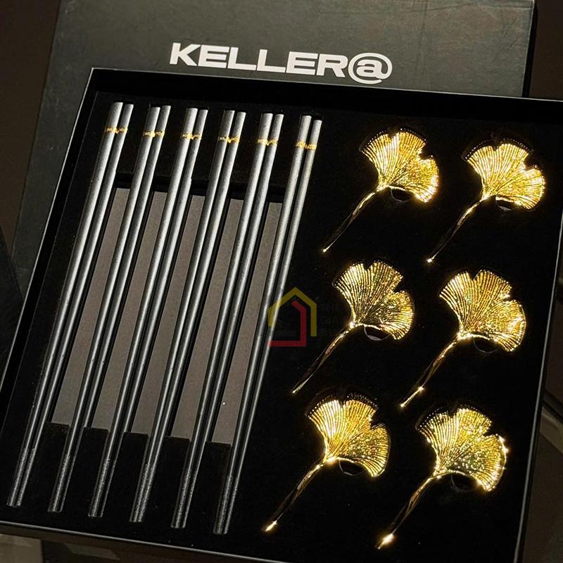 set-6-doi-dua-keller-6-gac-dua-la-ngan-hanh2 Set 6 đôi đũa KELLER@ + 6 gác đũa lá ngân hạnh