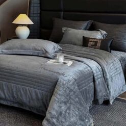 Bộ chăn ga vỏ gối nỉ nhung Kim Sa FREEMONDE