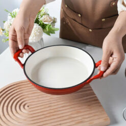 Chảo gang 2 quai kèm nắp kính Happiness 20cm