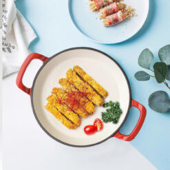 Chảo gang 2 quai kèm nắp kính Happiness 20cm