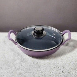 Chảo gang 2 quai kèm nắp kính Happiness 20cm