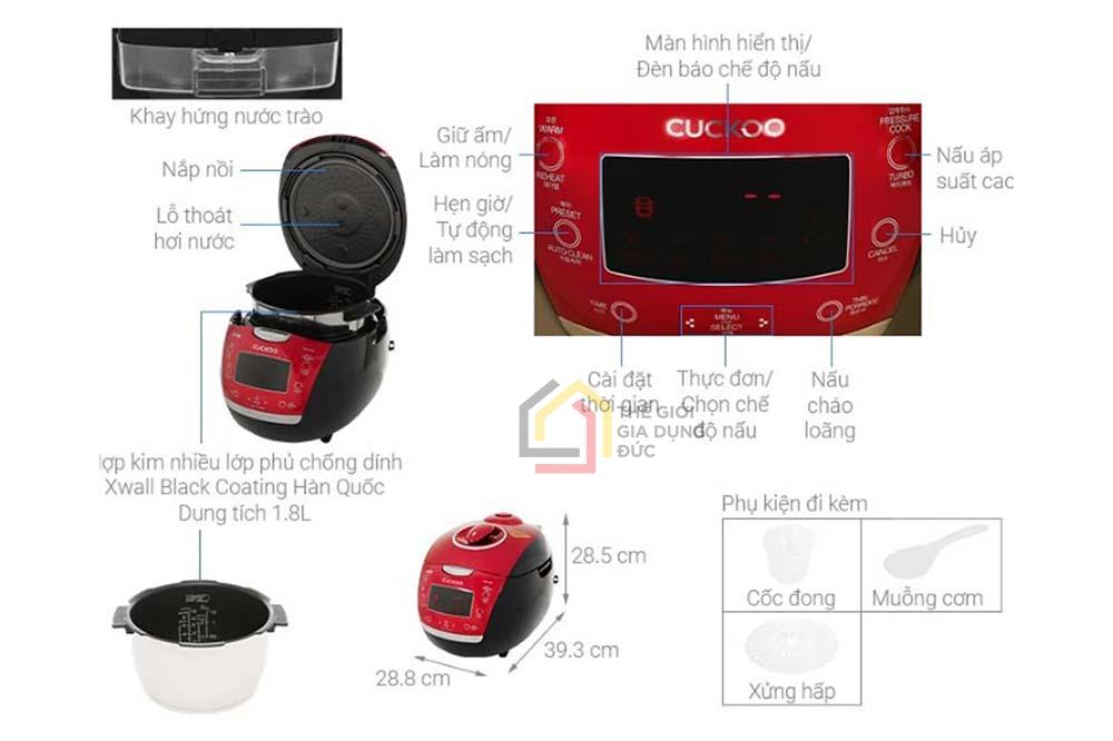 Nồi cơm điện cao tần áp suất CUCKOO CRP-HUS1000F 1.8L đỏ