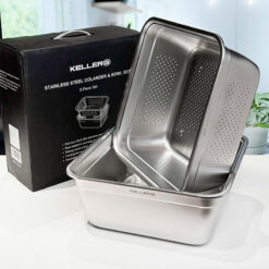 Set rổ chậu inox Keller@ 32cm (1 chậu + 1 rổ vuông)