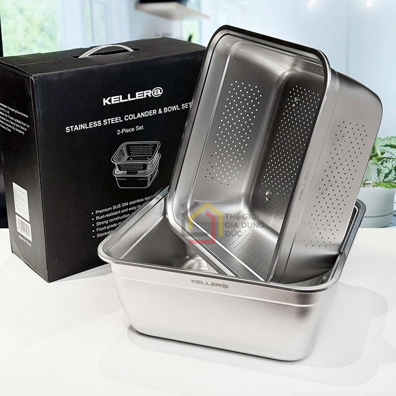set-ro-chau-inox-keller-32cm (1) Set rổ chậu inox Keller@ 32cm (1 chậu + 1 rổ vuông)