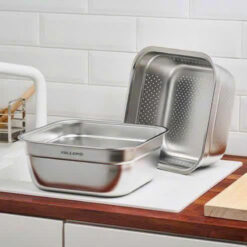 Set rổ chậu inox Keller@ 32cm (1 chậu + 1 rổ vuông)