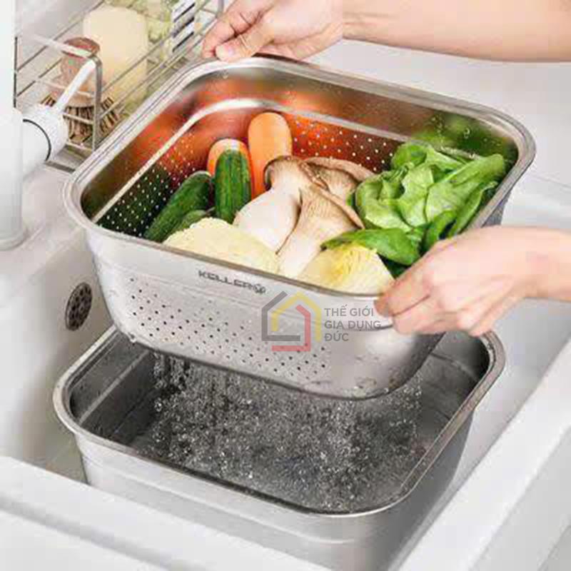 set-ro-chau-inox-keller-32cm (6) Set rổ chậu inox Keller@ 32cm (1 chậu + 1 rổ vuông)