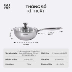 Chảo sâu lòng có vung Gume GM-W1520 size 20cm