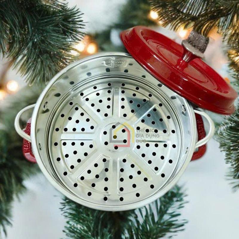 noi-gang-27cm-happiness-tang-kem-xung-hap (2) Nồi gang đỏ 27cm Happiness - tặng kèm xửng hấp chính hãng