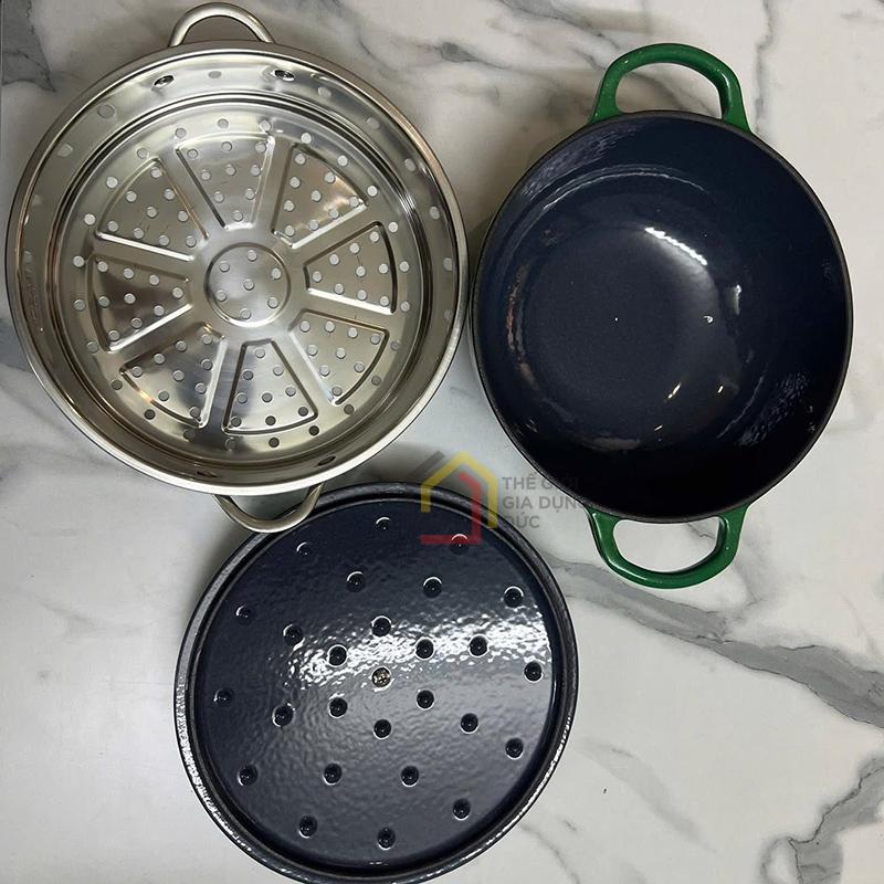 noi-gang-kem-xung-hap-happiness-23cm (1) Nồi gang kèm xửng hấp Happiness 23cm