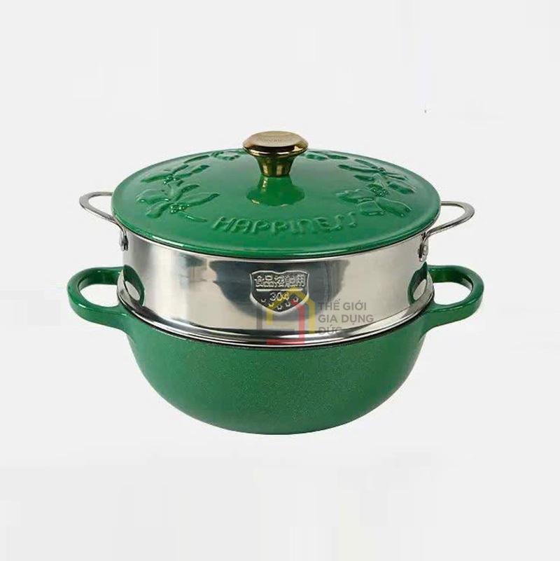 noi-gang-kem-xung-hap-happiness-23cm (1) Nồi gang kèm xửng hấp Happiness 23cm