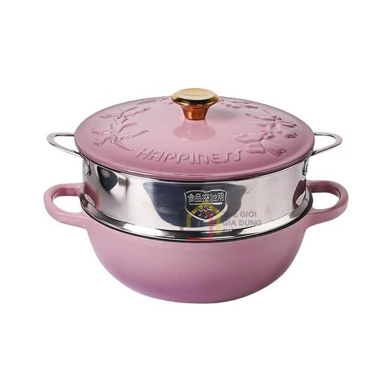 noi-gang-kem-xung-hap-happiness-23cm (2) Nồi gang kèm xửng hấp Happiness 23cm
