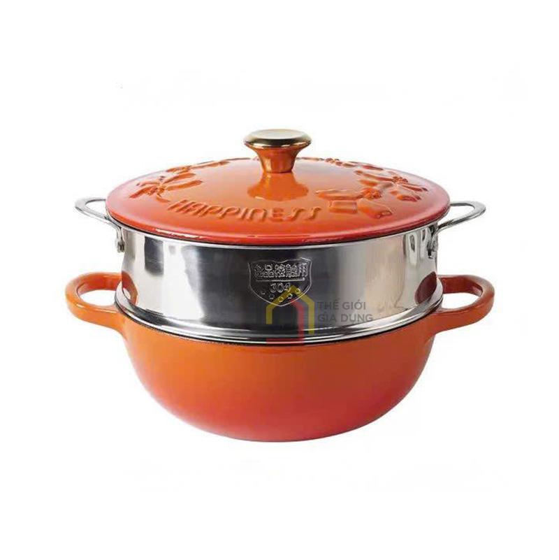 noi-gang-kem-xung-hap-happiness-23cm (3) Nồi gang kèm xửng hấp Happiness 23cm