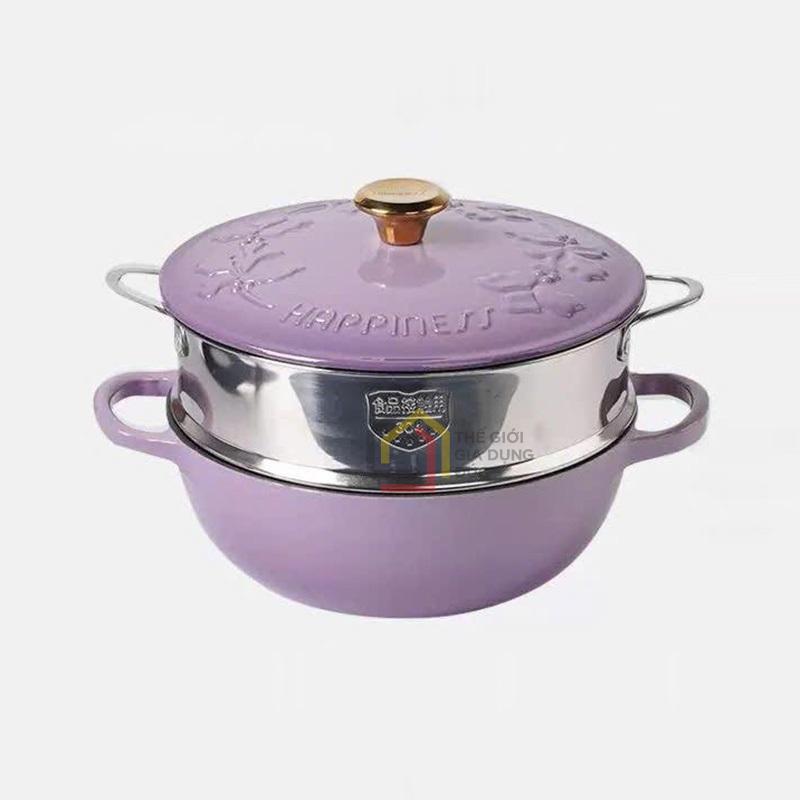 noi-gang-kem-xung-hap-happiness-23cm (4) Nồi gang kèm xửng hấp Happiness 23cm