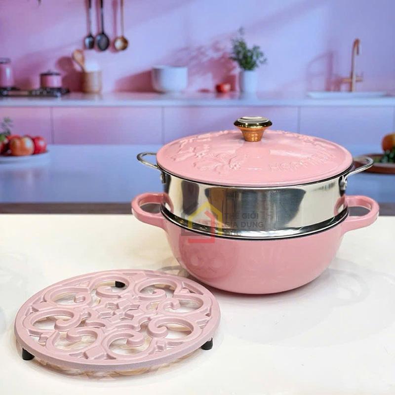 noi-gang-kem-xung-hap-happiness-23cm (6) Nồi gang kèm xửng hấp Happiness 23cm
