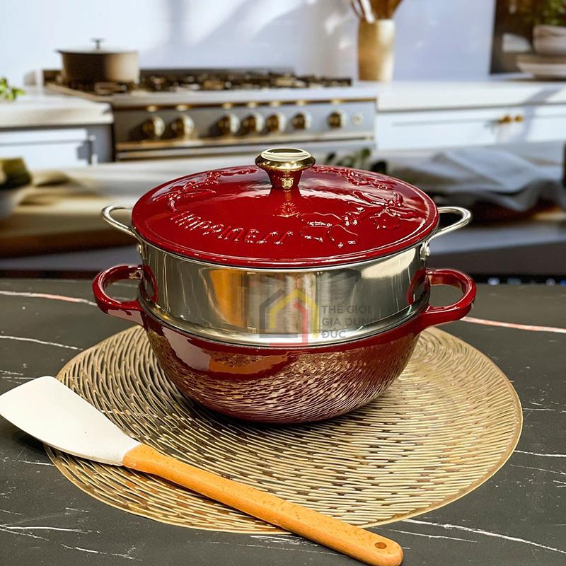 noi-gang-kem-xung-hap-happiness-23cm (7) Nồi gang kèm xửng hấp Happiness 23cm