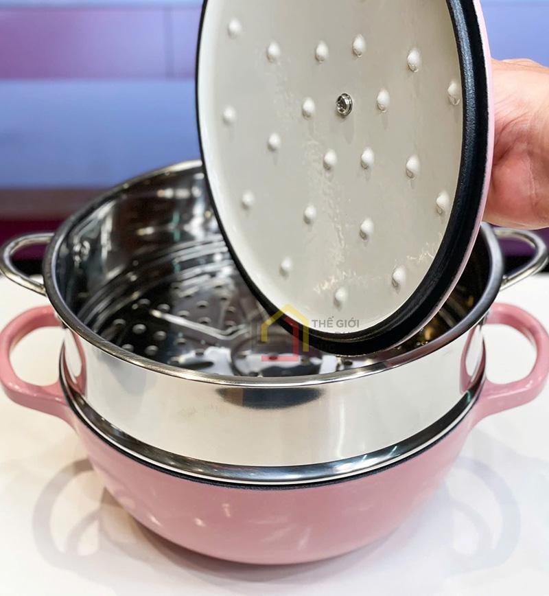 noi-gang-kem-xung-hap-happiness-23cm (8) Nồi gang kèm xửng hấp Happiness 23cm