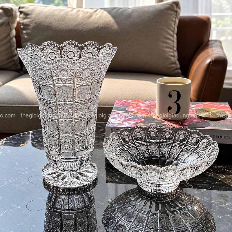 set-lo-hoa-va-chan-bong-pha-le-mai-bohemia Set lọ hoa và chân bồng pha lê mài Bohemia