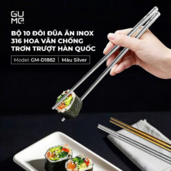 Bộ 10 đôi đũa inox 316 hoa văn chống trơn GUME GM-D1882 (màu bạc)