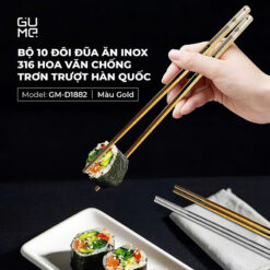 Bộ 10 đôi đũa inox 316 hoa văn chống trơn GUME GM-D1882 (màu vàng)