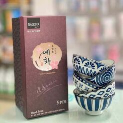 Bộ 5 bát gốm sứ vẽ tay 100% Nagoya Nhật Bản