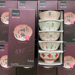 Bộ 5 bát gốm sứ vẽ tay 100% Nagoya Nhật Bản