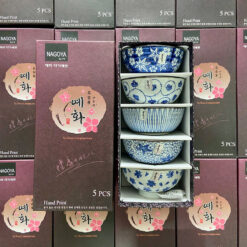 Bộ 5 bát gốm sứ vẽ tay 100% Nagoya Nhật Bản