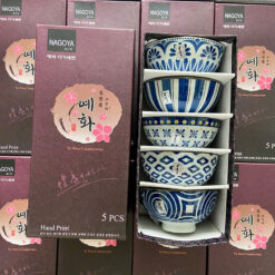 Bộ 5 bát gốm sứ vẽ tay 100% Nagoya Nhật Bản