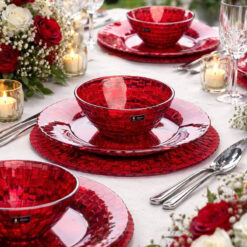 Set 12 món bát đĩa thuỷ tinh pha lê màu cao cấp IRRIS DE