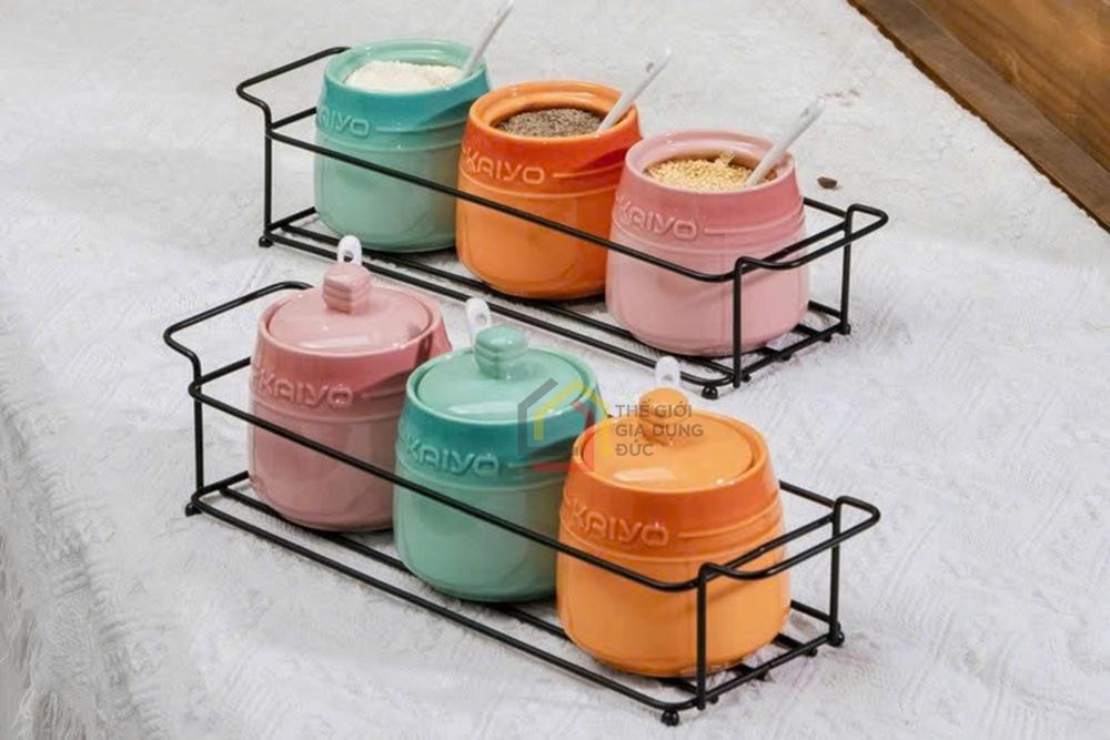 Set 3 hũ gia vị Kaiyo Rainbowl 300ml có thìa
