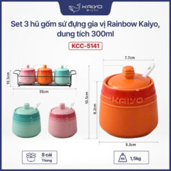 Set 3 hũ gia vị Kaiyo Rainbowl 300ml có thìa