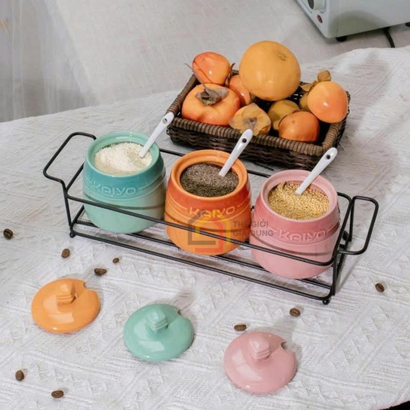 set-3-hu-gia-vi-kaiyo-rainbowl (7) Set 3 hũ gia vị Kaiyo Rainbowl 300ml có thìa