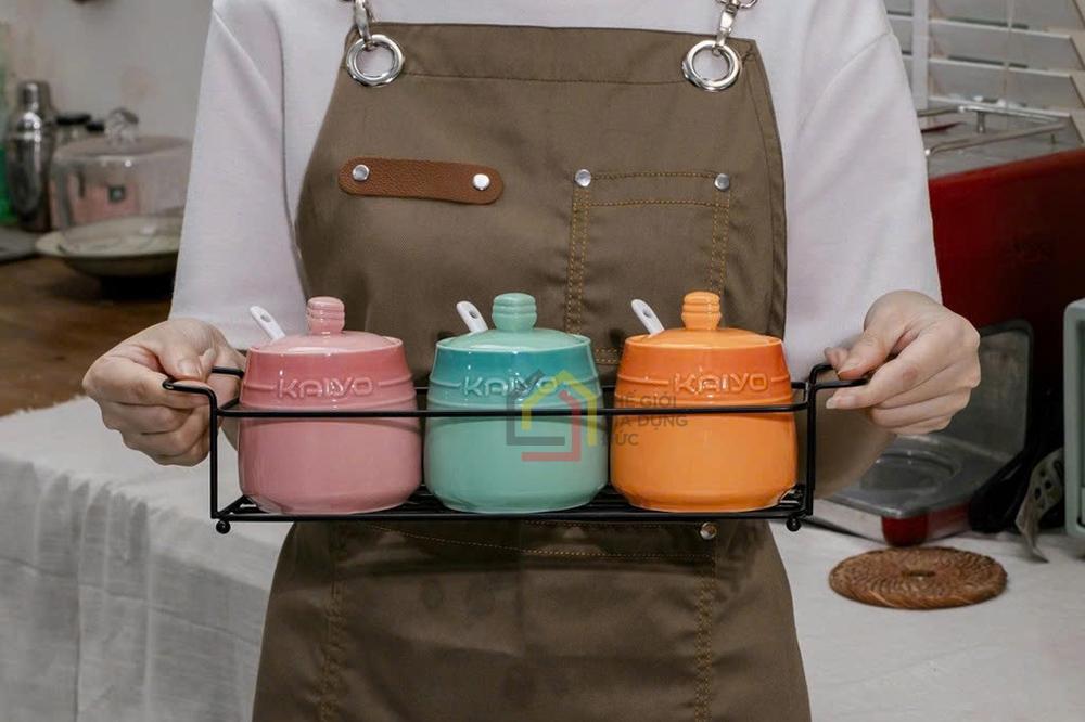 Set 3 hũ gia vị Kaiyo Rainbowl 300ml có thìa