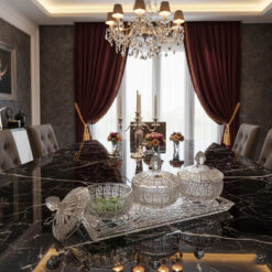 Set 3 thố pha lê mài cao 15cm và đĩa chữ nhật dài 40cm