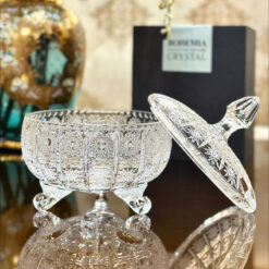 Set 3 thố pha lê mài cao 15cm và đĩa chữ nhật dài 40cm