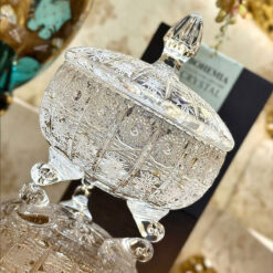 Set 3 thố pha lê mài cao 15cm và đĩa chữ nhật dài 40cm