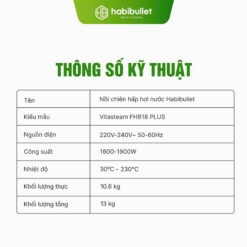 Nồi chiên hấp hơi nước Habibullet FHB18 Plus