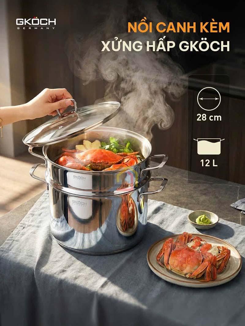 noi-canh-kem-xung-hap-gkoch-12l (1) Nồi canh kèm xửng hấp GKÖCH 12L