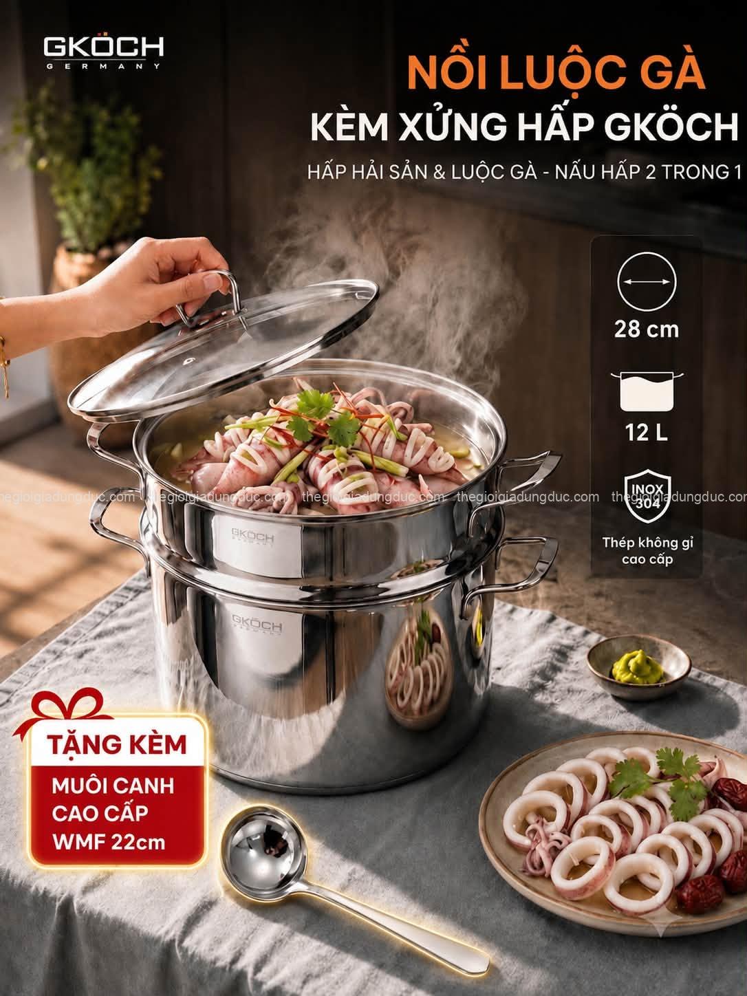 noi-canh-kem-xung-hap-gkoch-12l Nồi canh kèm xửng hấp GKÖCH 12L