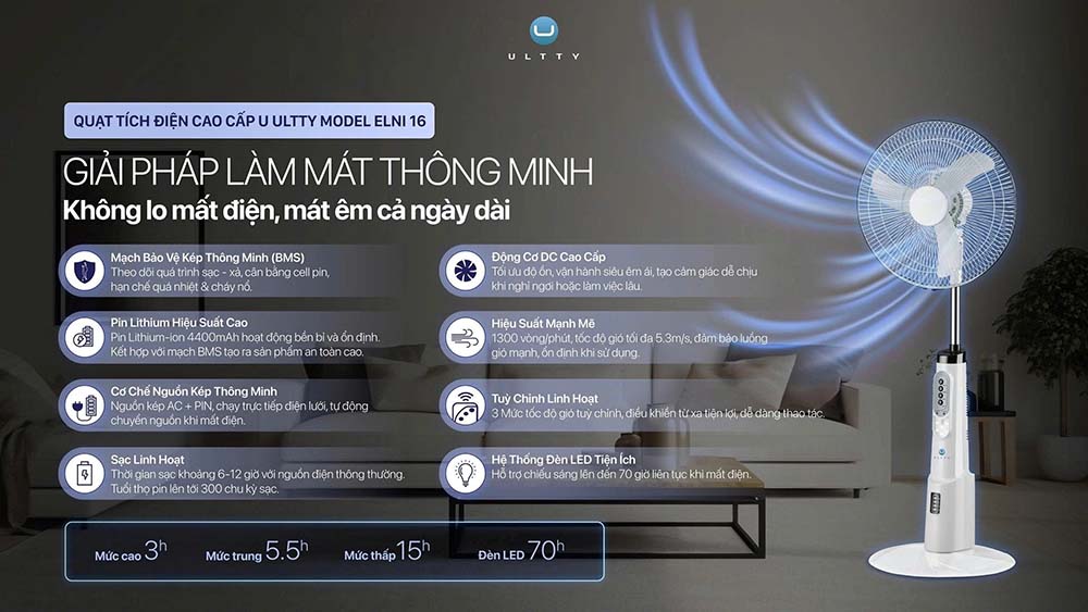 Quạt tích điện dáng đứng U Ultty ELNI 16