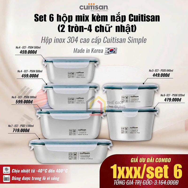 set-6-hop-dung-thuc-pham-kem-nap-cuitisan-simple (1) Set 6 hộp đựng thực phẩm kèm nắp Cuitisan Simple