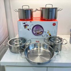Bộ nồi Fissler Profi 5 món vung kính (4 nồi, 1 chảo 2 quai 24/28cm)