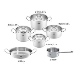 Bộ nồi Fissler Profi 6 món vung kính (4 nồi, 1 quánh, 1 chảo 2 quai 24/28cm)