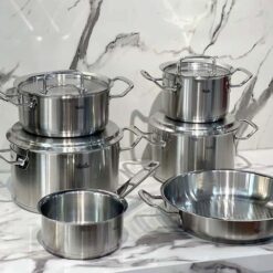 Bộ nồi Fissler Profi 6 món vung thép (4 nồi, 1 quánh, 1 chảo 2 quai 24/28cm)