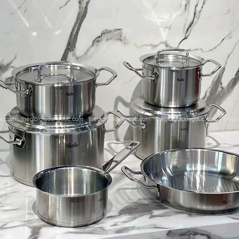 Bộ nồi Fissler Profi 6 món vung thép (4 nồi, 1 quánh, 1 chảo 2 quai 24/28cm)