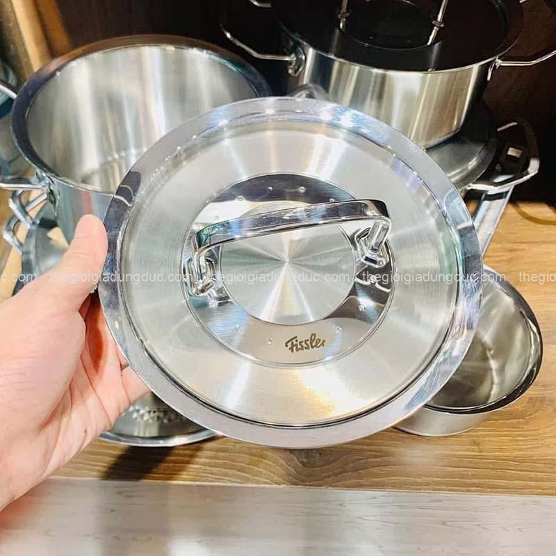 Bộ nồi Fissler Profi 6 món vung thép (4 nồi, 1 quánh, 1 chảo 2 quai 24/28cm)