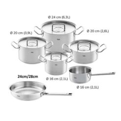 Bộ nồi Fissler Profi set 6 món vung thép (4 nồi, 1 quánh, 1 chảo 24/28cm)