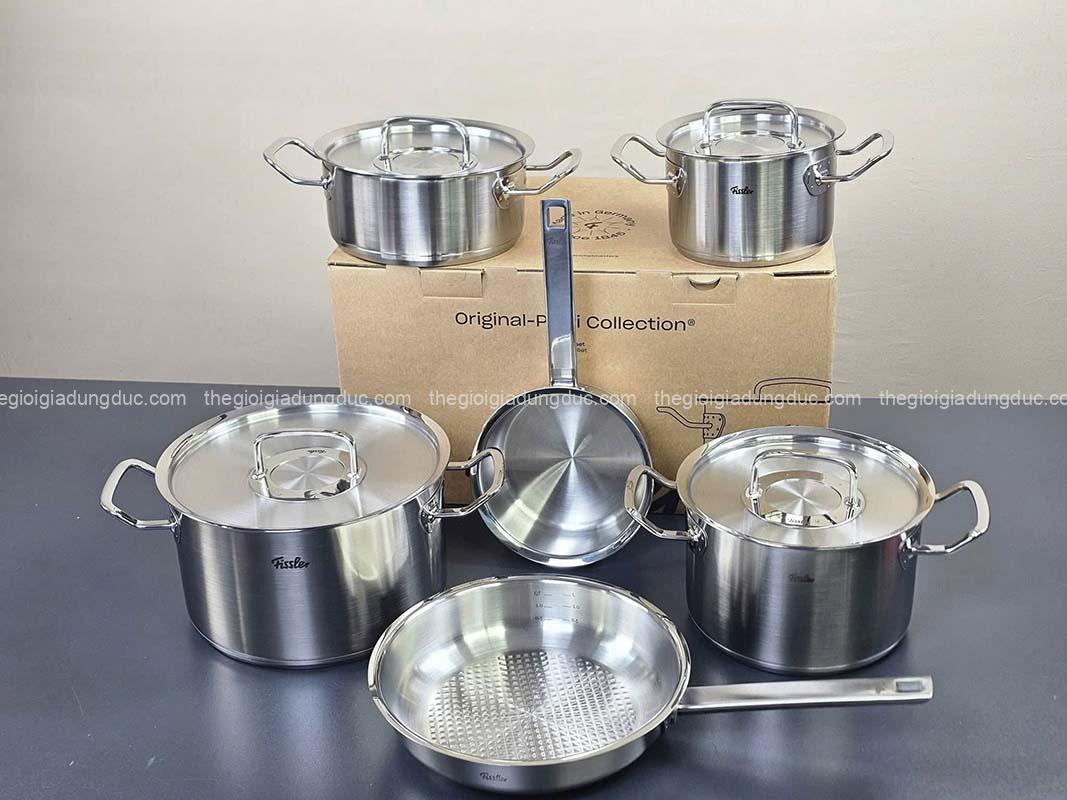 Bộ nồi Fissler Profi set 6 món vung thép (4 nồi, 1 quánh, 1 chảo 24/28cm)