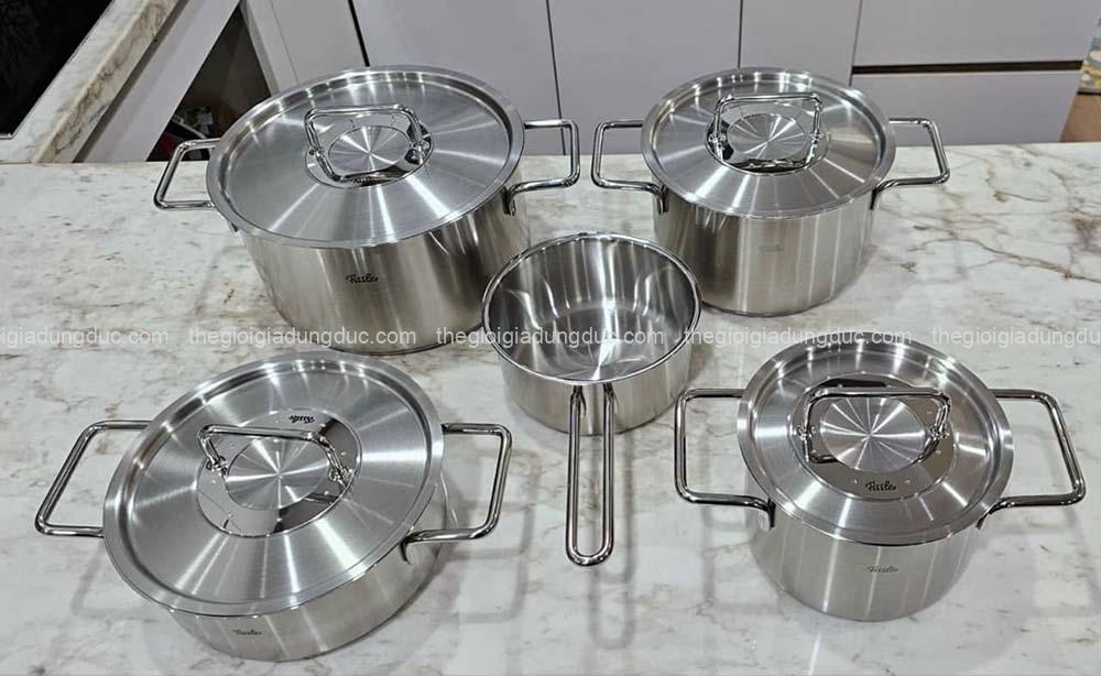 Bộ nồi Fissler Pure Collection 5 món (4 nồi, 1 quánh) vung inox / vung kính